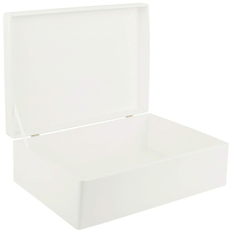 Creative Deco XL White Wooden Box Storage with Hinged Lid | 15.8x11.8x5.5in (+-0.5) | Gift Box for Tool Dog Toy Shoes Clothes Kitchen Storage | Wood Keepsake Chest - Image 1